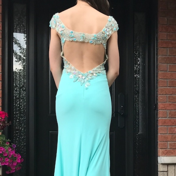Aqua long evening dress - Picture 3 of 6